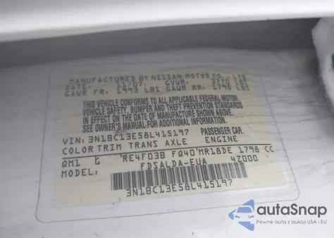 2008 Nissan Versa 1.8S from USA, damaged, VIN 3N1BC13E58L415197